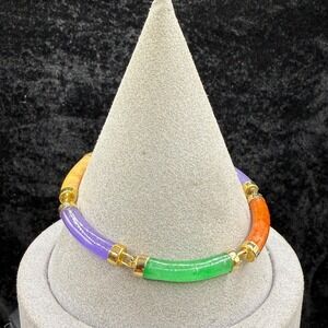 Vintage Polished  Jade Stone Bracelet Sterling Silver 7"
